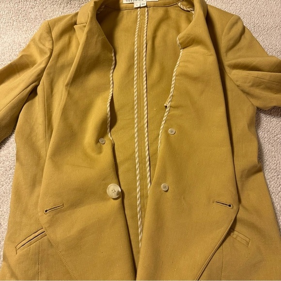 Veronica Beard Nisha Double Breasted Blazer Vintage Yellow Linen Jacket - Picture 11 of 16